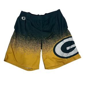 Foco NFL Men's LG Green Bay Packers Green & Yellow Logo Athletic Shorts
